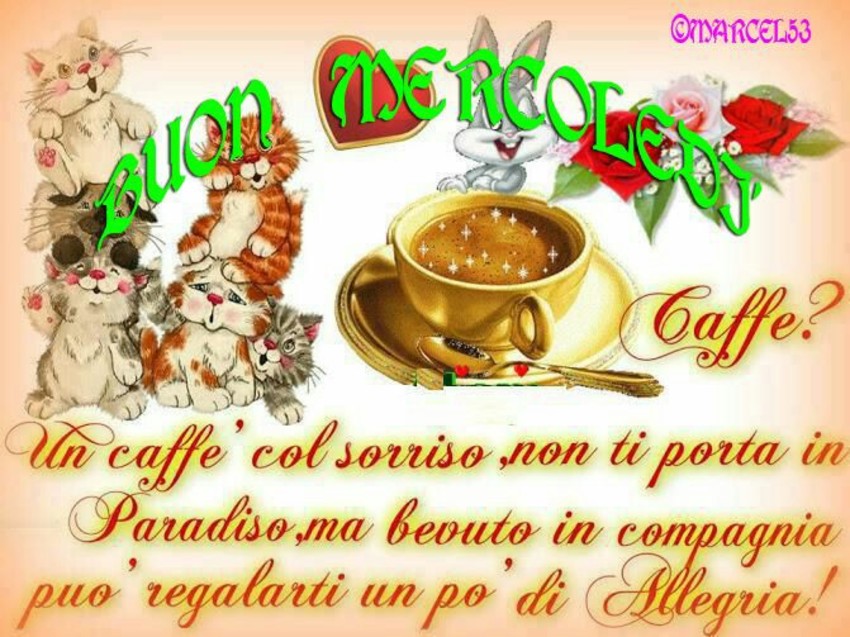 Buon Mercoledì, caffè? Un caffè col sorriso non ti porta in paradiso, ma bevuto in compagnia può regalarti un pò di allegria! 