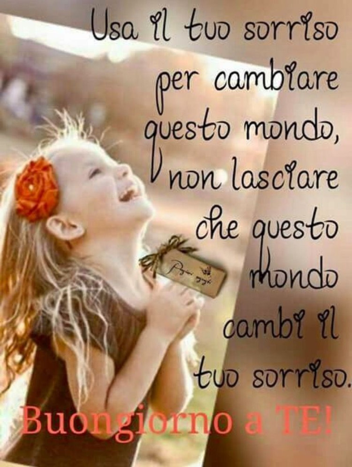 Usa il tuo sorriso per cambiare questo mondo, non lasciare che questo mondo cambi il tuo sorriso. Buongiorno a te