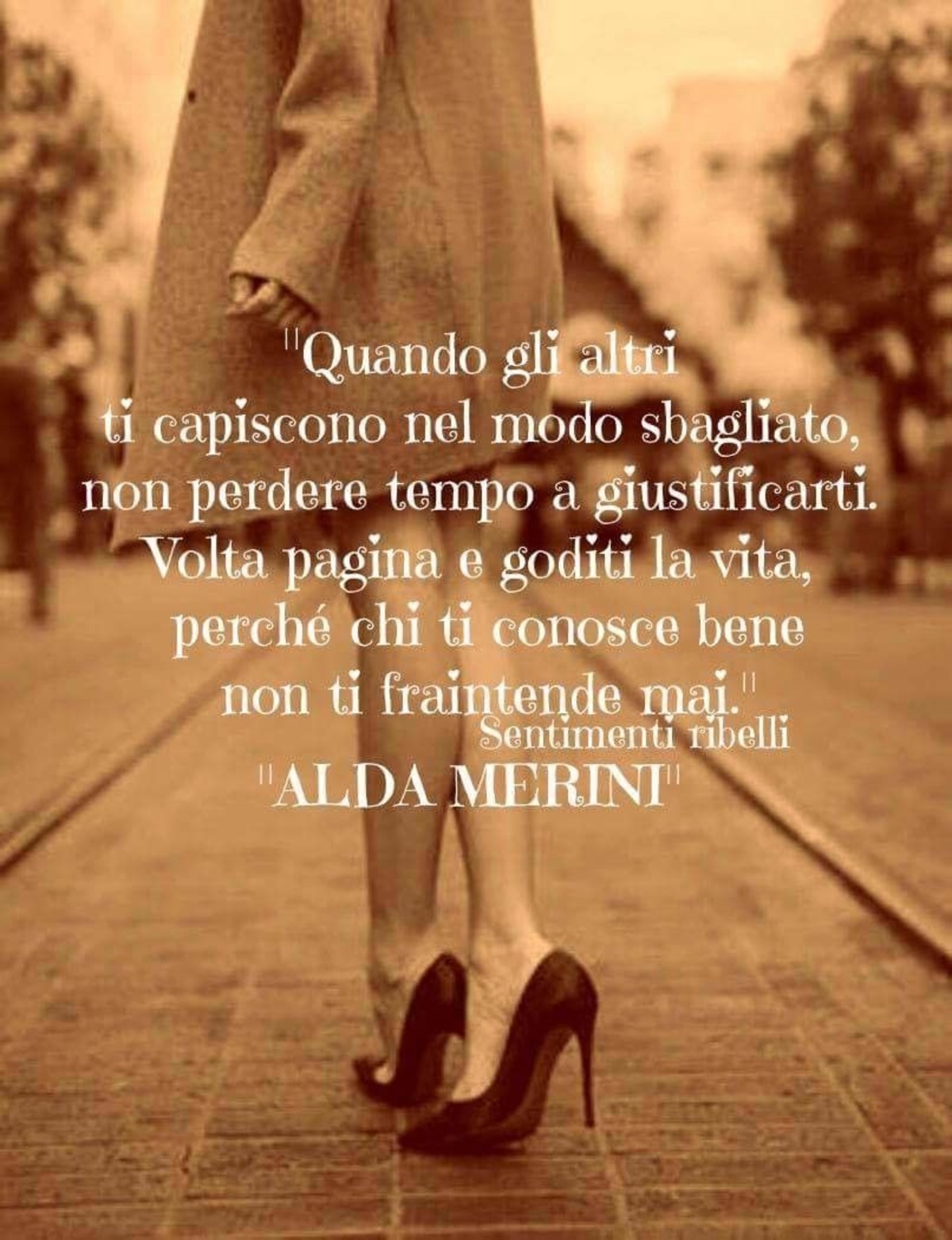 "Quando gli altri ti capiscono nel modo sbagliato, non perdere tempo a giustificarti. Volta pagina e goditi la vita perchè chi ti conosce bene non ti fraintende mai." Alda Merini