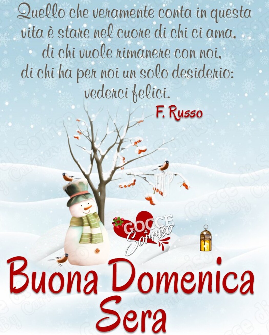 Quello che veramente conta in questa vita è stare nel cuore di chi ci ama. di chi vuole rimanere con noi, di chi ha un solo desiderio: vederci felici! Buona Domenica Sera