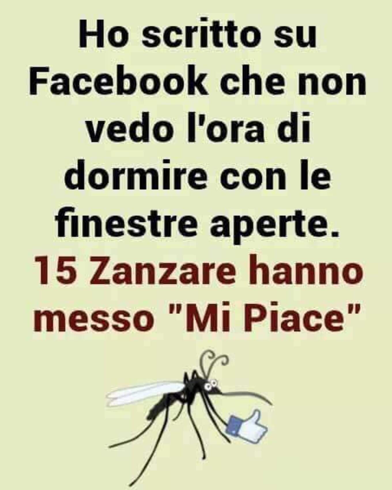 Ho scritto su Facebook che non vedo l'ora di dormire con le finestre aperte. 15 zanzare hanno messo MI PIACE