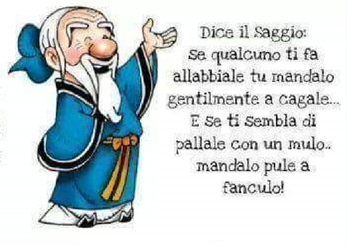 Dice il saggio: Se qualcuno ti fa allabbiale tu mandalo gentilmente a ..... e se ti sembla di pallale con un mulo, tu mandalo pule a .....