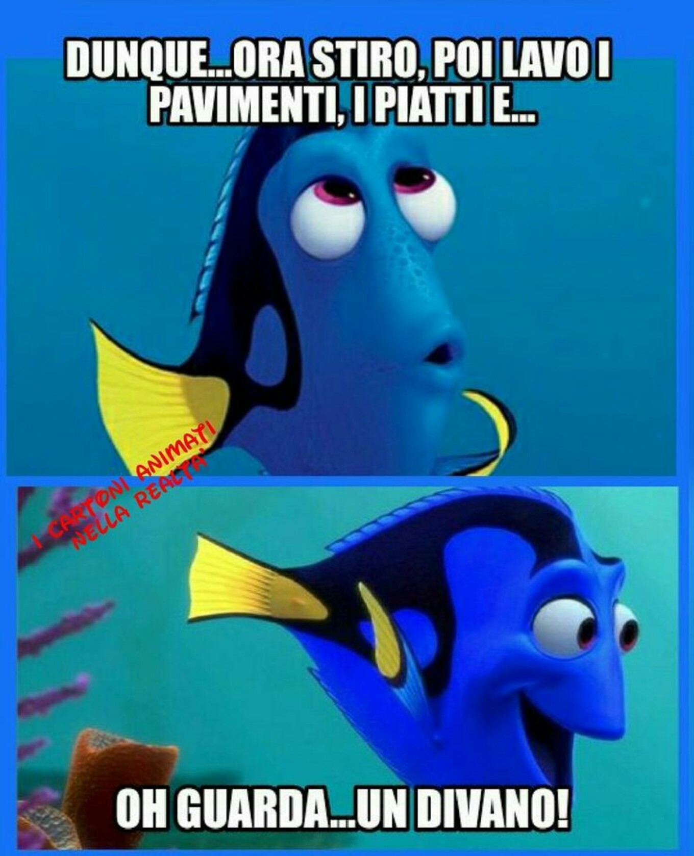 Dunque ora stiro... poi lavo i pavimenti, i piatti e... Oh Guarda! un divano!