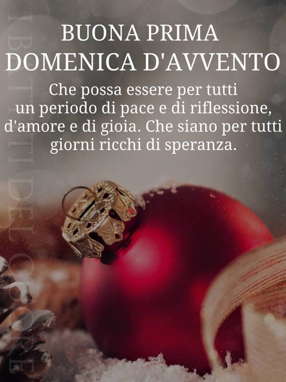 Buona Prima Domenica di Avvento, che possa essere per tutti un periodo di pace e riflessione, d'amore e di gioia. Che siano per tutti giorni ricchi di speranza.