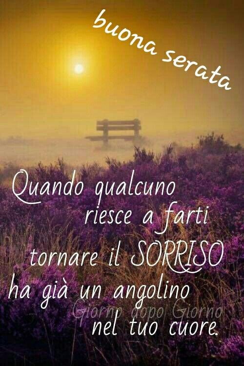 "Quando qualcuno riesce a farti tornare il sorriso, ha già un angolino nel tuo cuore. Buona Serata"