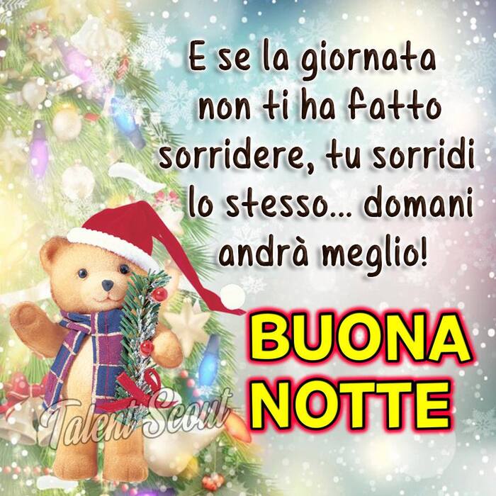 "E se la giornata non ti ha fatto sorridere, tu sorridi lo stesso... domani andrà meglio! BUONA NOTTE" - immagini a tema natalizio